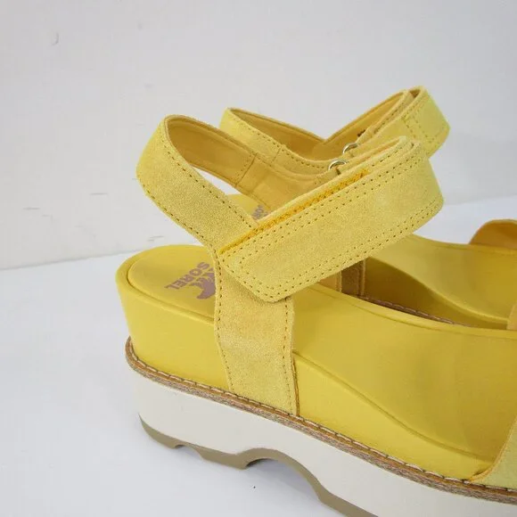 Sorel Womens Yellow White Joanie IV Y-Strap Leather Wedge Sandals Heels Size 8 - Picture 4 of 9